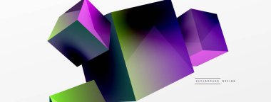 3d küp vektör soyut arkaplan. 3d kare şeklindeki temel geometrik elementlerin bileşimi. Duvar kağıdı, afiş, arkaplan veya iniş için moda tekno iş şablonu