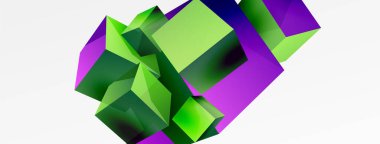 3d küp vektör soyut arkaplan. 3d kare şeklindeki temel geometrik elementlerin bileşimi. Duvar kağıdı, afiş, arkaplan veya iniş için moda tekno iş şablonu