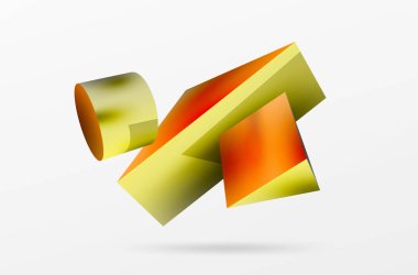 Metalik 3d şekil vektör geometrik arkaplan. Duvar kağıdı, afiş, arkaplan veya iniş için moda tekno iş şablonu