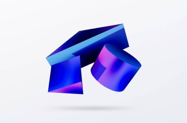 Metalik 3d şekil vektör geometrik arkaplan. Duvar kağıdı, afiş, arkaplan veya iniş için moda tekno iş şablonu