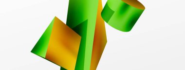 Metalik 3d şekil vektör geometrik arkaplan. Duvar kağıdı, afiş, arkaplan veya iniş için moda tekno iş şablonu