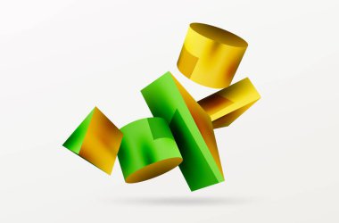 Vektör 3d soyut arkaplan. Şekiller 3 boyutlu üçgen ve silindir. Duvar kağıdı, afiş, arkaplan veya iniş için moda tekno iş şablonu