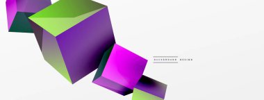 3d küp vektör soyut arkaplan. 3d kare şeklindeki temel geometrik elementlerin bileşimi. Duvar kağıdı, afiş, arkaplan veya iniş için moda tekno iş şablonu