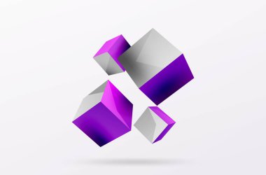 3d küp vektör soyut arkaplan. 3d kare şeklindeki temel geometrik elementlerin bileşimi. Duvar kağıdı, afiş, arkaplan veya iniş için moda tekno iş şablonu