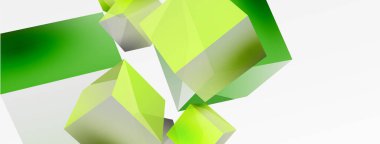 3d küp vektör soyut arkaplan. 3d kare şeklindeki temel geometrik elementlerin bileşimi. Duvar kağıdı, afiş, arkaplan veya iniş için moda tekno iş şablonu