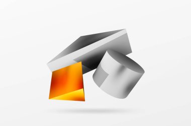 Metalik 3d şekil vektör geometrik arkaplan. Duvar kağıdı, afiş, arkaplan veya iniş için moda tekno iş şablonu