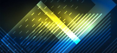 Arka plan duvar kağıtları, parlak çizgiler ve geometrik şekiller. Yapay Zeka teknolojisi, engelleme zinciri, iletişim, 5G, bilim, iş ve teknoloji konsepti için koyu duvar kağıdı