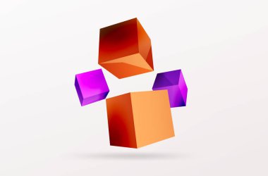 3d küp vektör soyut arkaplan. 3d kare şeklindeki temel geometrik elementlerin bileşimi. Duvar kağıdı, afiş, arkaplan veya iniş için moda tekno iş şablonu