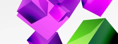 3d küp vektör soyut arkaplan. 3d kare şeklindeki temel geometrik elementlerin bileşimi. Duvar kağıdı, afiş, arkaplan veya iniş için moda tekno iş şablonu