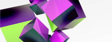 3d küp vektör soyut arkaplan. 3d kare şeklindeki temel geometrik elementlerin bileşimi. Duvar kağıdı, afiş, arkaplan veya iniş için moda tekno iş şablonu