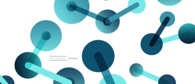 Soyut arkaplan. Yuvarlak noktalar çizgilerle birleşti. Duvar kağıdı, afiş, arkaplan veya iniş için moda tekno iş şablonu