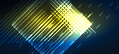 Arka plan duvar kağıtları, parlak çizgiler ve geometrik şekiller. Yapay Zeka teknolojisi, engelleme zinciri, iletişim, 5G, bilim, iş ve teknoloji konsepti için koyu duvar kağıdı