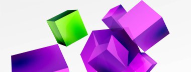 3d küp vektör soyut arkaplan. 3d kare şeklindeki temel geometrik elementlerin bileşimi. Duvar kağıdı, afiş, arkaplan veya iniş için moda tekno iş şablonu