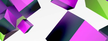 3d küp vektör soyut arkaplan. 3d kare şeklindeki temel geometrik elementlerin bileşimi. Duvar kağıdı, afiş, arkaplan veya iniş için moda tekno iş şablonu