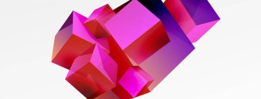 3d küp vektör soyut arkaplan. 3d kare şeklindeki temel geometrik elementlerin bileşimi. Duvar kağıdı, afiş, arkaplan veya iniş için moda tekno iş şablonu