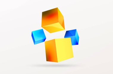 3d vektör soyut arkaplan. Uçan küp kompozisyonu. Duvar kağıdı, afiş, arkaplan veya iniş için moda tekno iş şablonu