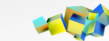 3d vektör soyut arkaplan. Uçan küp kompozisyonu. Duvar kağıdı, afiş, arkaplan veya iniş için moda tekno iş şablonu