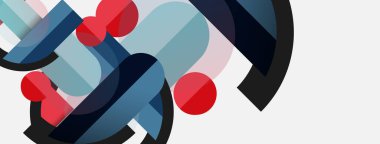 Geometrik şekiller bileşim soyut arkaplan. Çember çizgileri ve dikdörtgenler. Duvar kağıdı afişi veya iniş sayfası için vektör illüstrasyonu