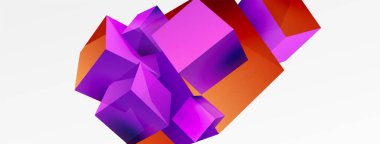 3d vektör soyut arkaplan. Uçan küp kompozisyonu. Duvar kağıdı, afiş, arkaplan veya iniş için moda tekno iş şablonu