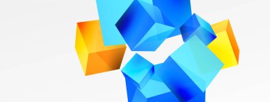 3d küp vektör soyut arkaplan. 3d kare şeklindeki temel geometrik elementlerin bileşimi. Duvar kağıdı, afiş, arkaplan veya iniş için moda tekno iş şablonu