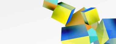 3d küp vektör soyut arkaplan. 3d kare şeklindeki temel geometrik elementlerin bileşimi. Duvar kağıdı, afiş, arkaplan veya iniş için moda tekno iş şablonu