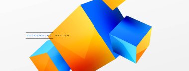 3d küp vektör soyut arkaplan. 3d kare şeklindeki temel geometrik elementlerin bileşimi. Duvar kağıdı, afiş, arkaplan veya iniş için moda tekno iş şablonu