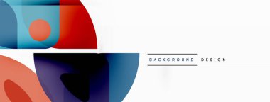 Renkli minimetrik geometrik soyut arkaplan. Yuvarlak elementlerle üçgen şekli, daireler. Duvar kağıdı, afiş, arkaplan veya iniş için moda tekno iş şablonu