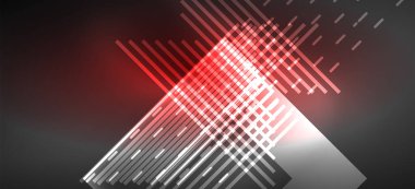 Arkaplanda parlak çizgiler ve geometrik şekiller var. Yapay zeka teknolojisi, engelleme zinciri, dijital, iletişim, 5G, bilim konsepti için karanlık duvar kağıdındaki ışıklar