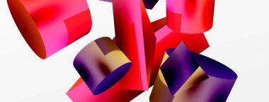 Vektör 3d soyut arkaplan. Şekiller 3 boyutlu üçgen ve silindir. Duvar kağıdı, afiş, arkaplan veya iniş için moda tekno iş şablonu