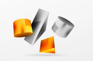 Vektör 3d soyut arkaplan. Şekiller 3 boyutlu üçgen ve silindir. Duvar kağıdı, afiş, arkaplan veya iniş için moda tekno iş şablonu