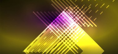 Arkaplanda parlak çizgiler ve geometrik şekiller var. Yapay zeka teknolojisi, engelleme zinciri, dijital, iletişim, 5G, bilim konsepti için karanlık duvar kağıdındaki ışıklar