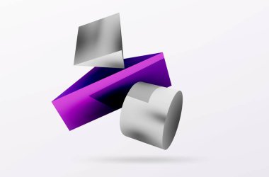 Metalik 3d şekil vektör geometrik arkaplan. Duvar kağıdı, afiş, arkaplan veya iniş için moda tekno iş şablonu