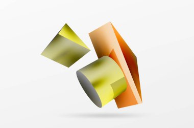 Metalik 3d şekil vektör geometrik arkaplan. Duvar kağıdı, afiş, arkaplan veya iniş için moda tekno iş şablonu