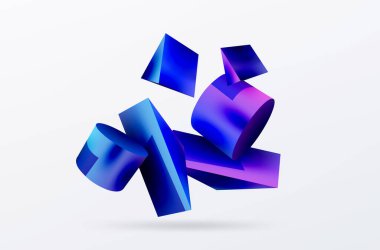 Metalik 3d şekil vektör geometrik arkaplan. Duvar kağıdı, afiş, arkaplan veya iniş için moda tekno iş şablonu