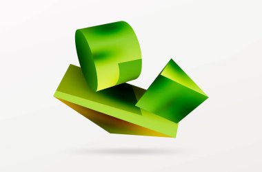 Metalik 3d şekil vektör geometrik arkaplan. Duvar kağıdı, afiş, arkaplan veya iniş için moda tekno iş şablonu