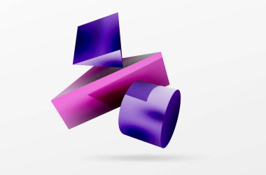 Metalik 3d şekil vektör geometrik arkaplan. Duvar kağıdı, afiş, arkaplan veya iniş için moda tekno iş şablonu