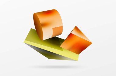 Vektör 3d soyut arkaplan. Şekiller 3 boyutlu üçgen ve silindir. Duvar kağıdı, afiş, arkaplan veya iniş için moda tekno iş şablonu