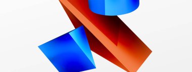 Metalik 3d şekil vektör geometrik arkaplan. Duvar kağıdı, afiş, arkaplan veya iniş için moda tekno iş şablonu