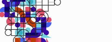 Minimum geometrik soyut arkaplan. Çember kare ve üçgen tasarım. Duvar kağıdı, afiş, arkaplan veya iniş için moda tekno iş şablonu