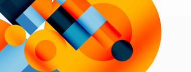 Güzel soyut bir arka plan. Çemberler, üçgen şekiller ve kareler. Duvar kağıdı, pankart, arkaplan veya iniş için en küçük geometrik şablon