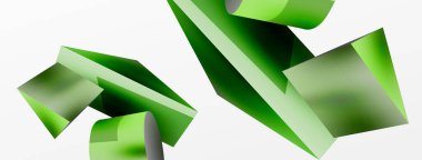 Metalik 3d şekil vektör geometrik arkaplan. Duvar kağıdı, afiş, arkaplan veya iniş için moda tekno iş şablonu