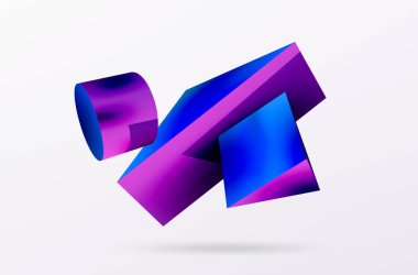 Vektör 3d soyut arkaplan. Şekiller 3 boyutlu üçgen ve silindir. Duvar kağıdı, afiş, arkaplan veya iniş için moda tekno iş şablonu