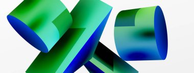 Vektör 3d soyut arkaplan. Şekiller 3 boyutlu üçgen ve silindir. Duvar kağıdı, afiş, arkaplan veya iniş için moda tekno iş şablonu