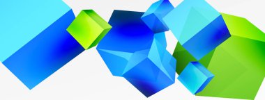 3d küp vektör soyut arkaplan. 3d kare şeklindeki temel geometrik elementlerin bileşimi. Duvar kağıdı, afiş, arkaplan veya iniş için moda tekno iş şablonu