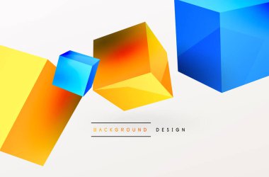 3d vektör soyut arkaplan. Uçan küp kompozisyonu. Duvar kağıdı, afiş, arkaplan veya iniş için moda tekno iş şablonu
