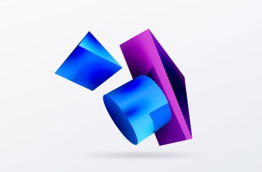 Metalik 3d şekil vektör geometrik arkaplan. Duvar kağıdı, afiş, arkaplan veya iniş için moda tekno iş şablonu