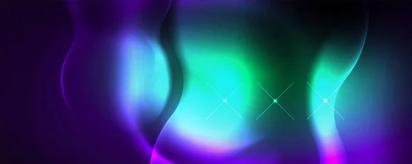 Neon Glowing Waves Magic Energy Space Light Concept Abstract Background — Stok Vektör