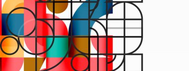 Minimum geometrik soyut arkaplan. Çember kare ve üçgen tasarım. Duvar kağıdı, afiş, arkaplan veya iniş için moda tekno iş şablonu