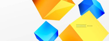 3d vektör soyut arkaplan. Uçan küp kompozisyonu. Duvar kağıdı, afiş, arkaplan veya iniş için moda tekno iş şablonu