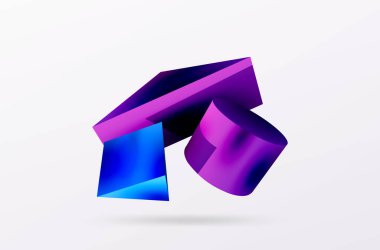 Metalik 3d şekil vektör geometrik arkaplan. Duvar kağıdı, afiş, arkaplan veya iniş için moda tekno iş şablonu